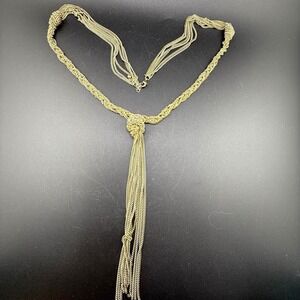 Tassel Necklace Multi Stranded Braided Gold Tone‎ 27"